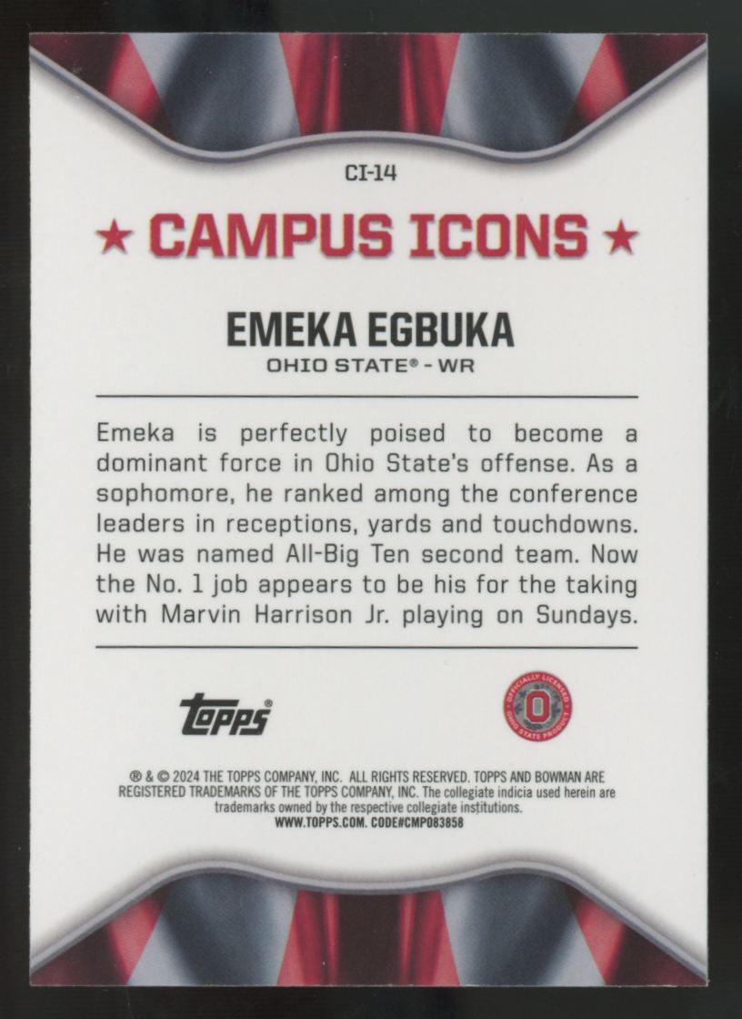 2024 Bowman Chrome University Emeka Egbuka Campus Icons Gold /50 #CI-14