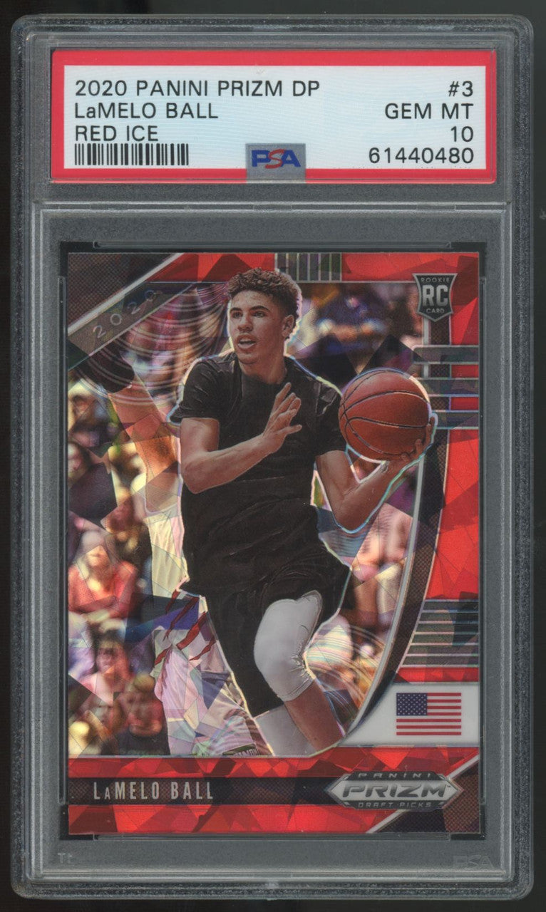 2020-21 Panini Prizm Draft LaMelo Ball RC Red Ice #3 PSA 10