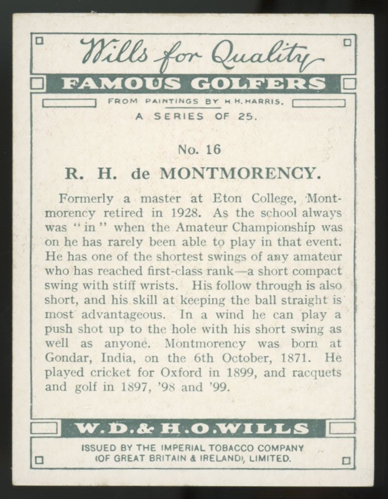 1930 W.D. & H.O. Wills R.H. De Montgomery Famous Golfers #16 NM