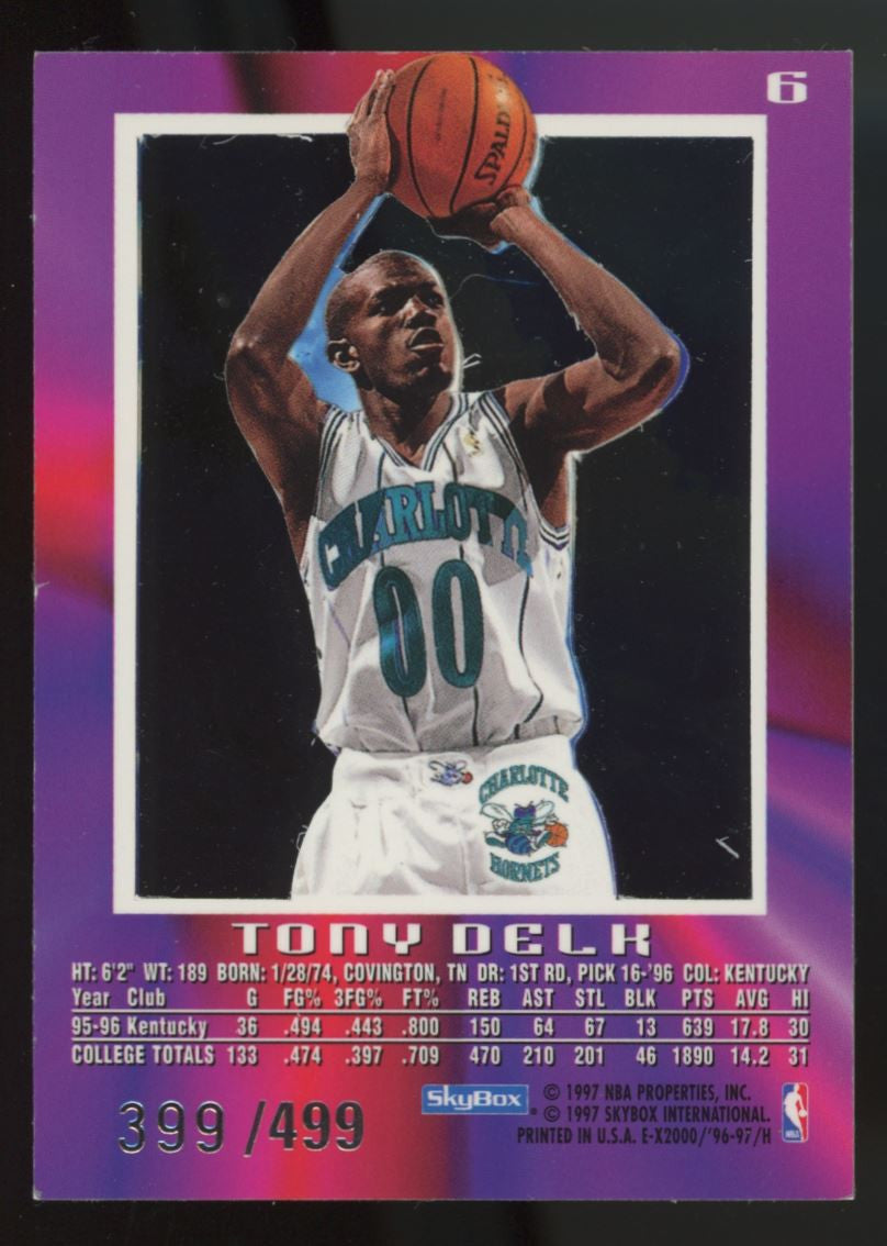 1996-97 Skybox E-X2000 Tony Delk RC Credentials /499 #6