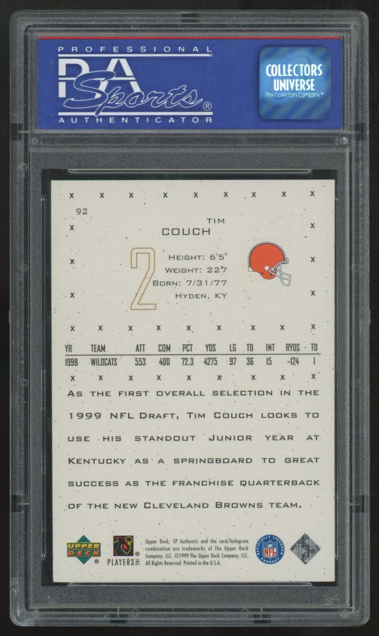 1999 Upper Deck SP Authentic Tim Couch RC Future Watch /1999 #92 PSA 9