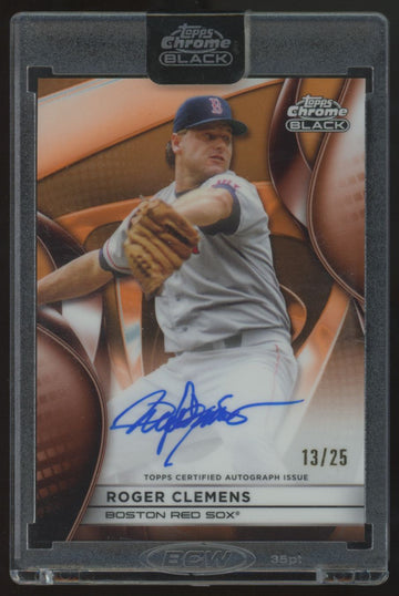 2025 Topps Chrome Black Roger Clemens Orange Refractor Auto /25 #CBA-RC