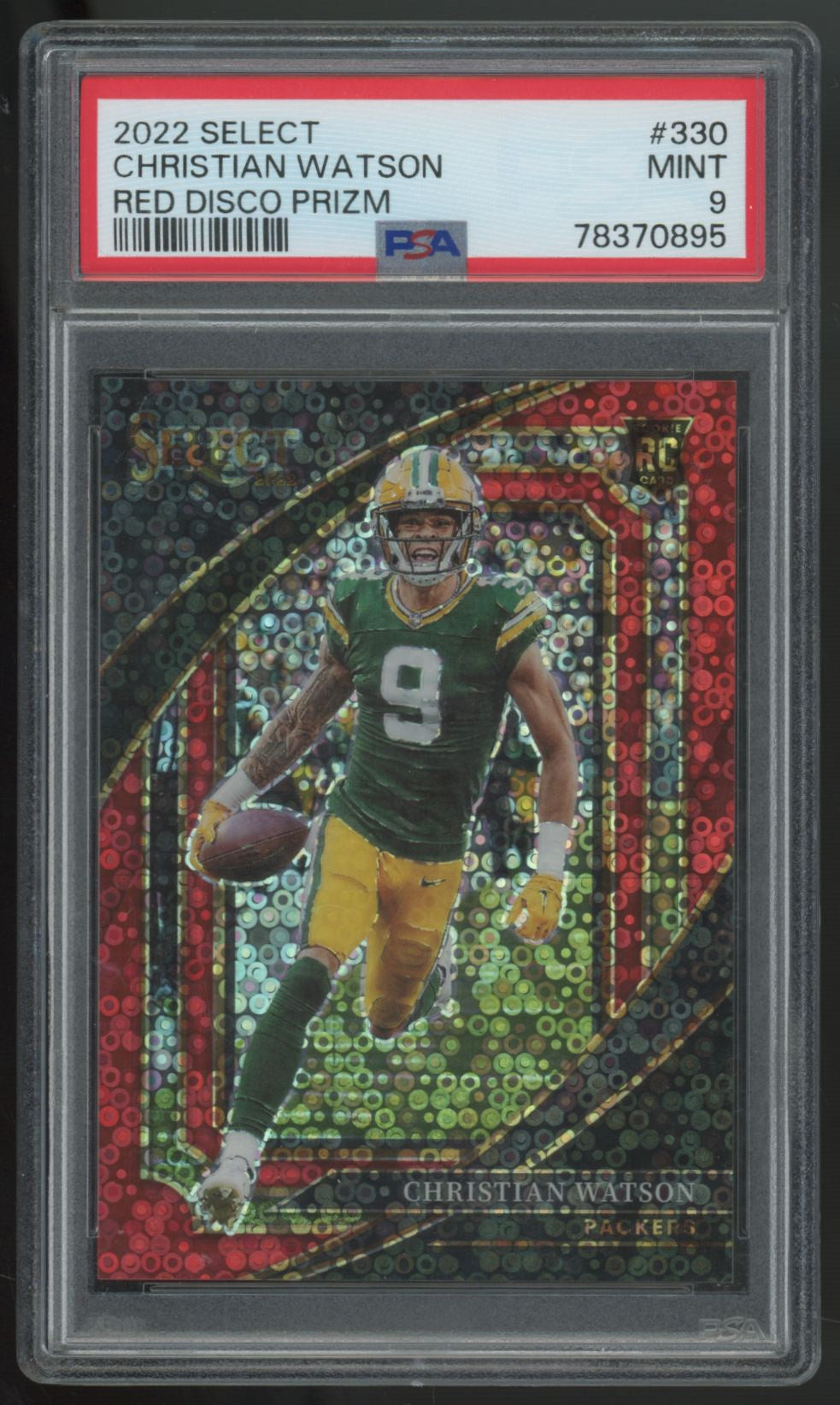 2022 Panini Select Christian Watson RC Suite Level Red Disco /49 #330 PSA 9