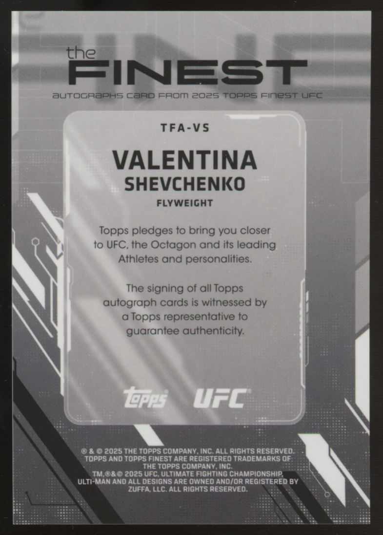 2025 Topps Finest UFC Valentina Shevchenko The Finest Auto #TFA-VS