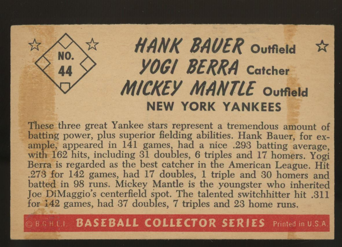 1953 Bowman Color Bauer/Berra/Mantle #44 VG/EX