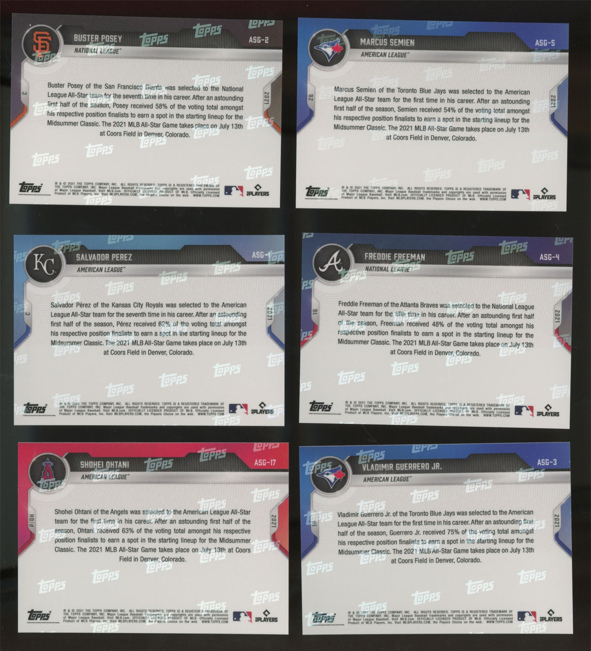 2021 Topps Now MLB All-Star Complete Set (18/18)
