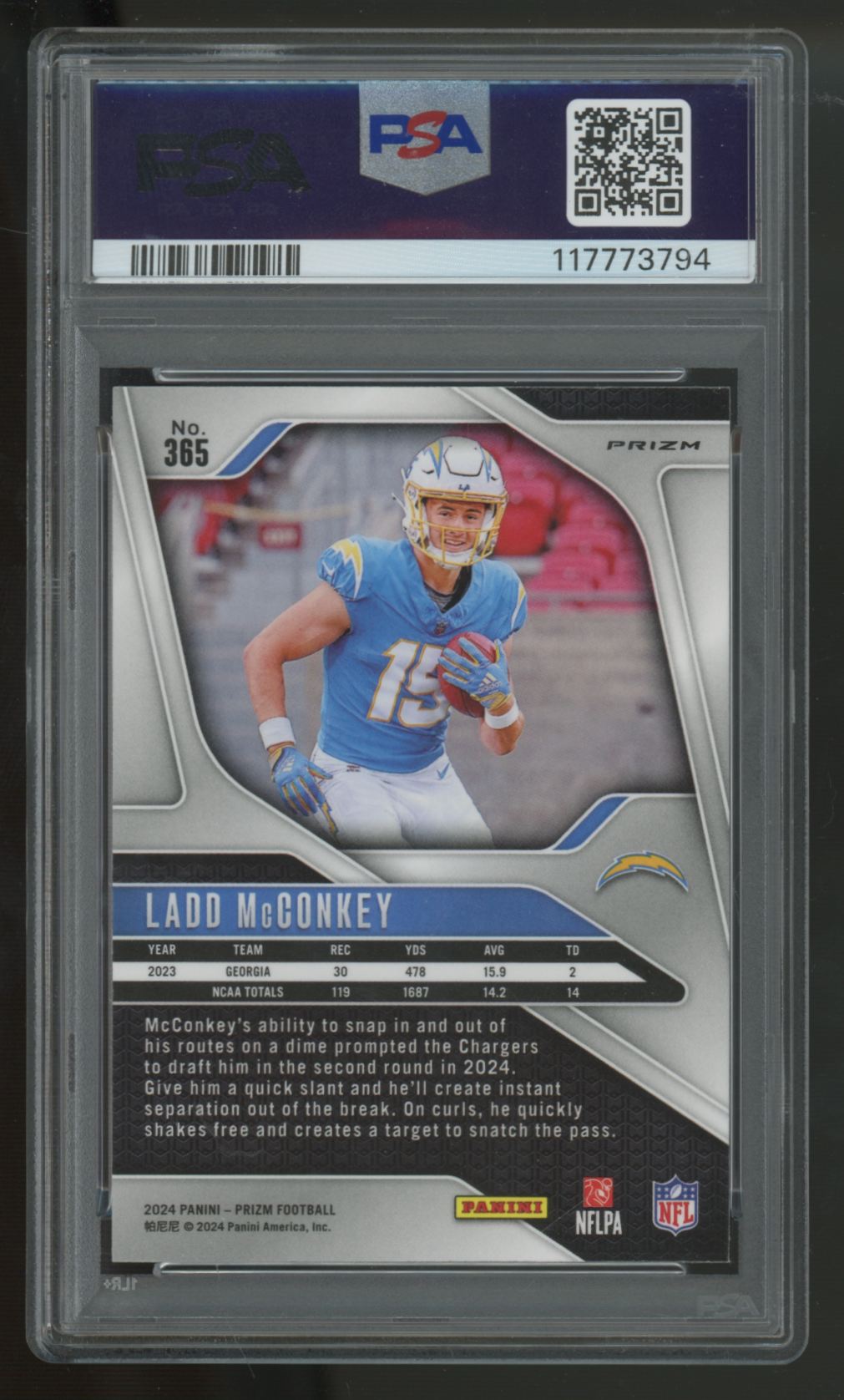 2024 Panini Prizm Ladd McConkey RC Silver #365 PSA 10