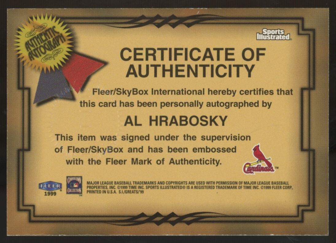 1999 Fleer Greats Of The Game Al Hrabosky Auto Collection