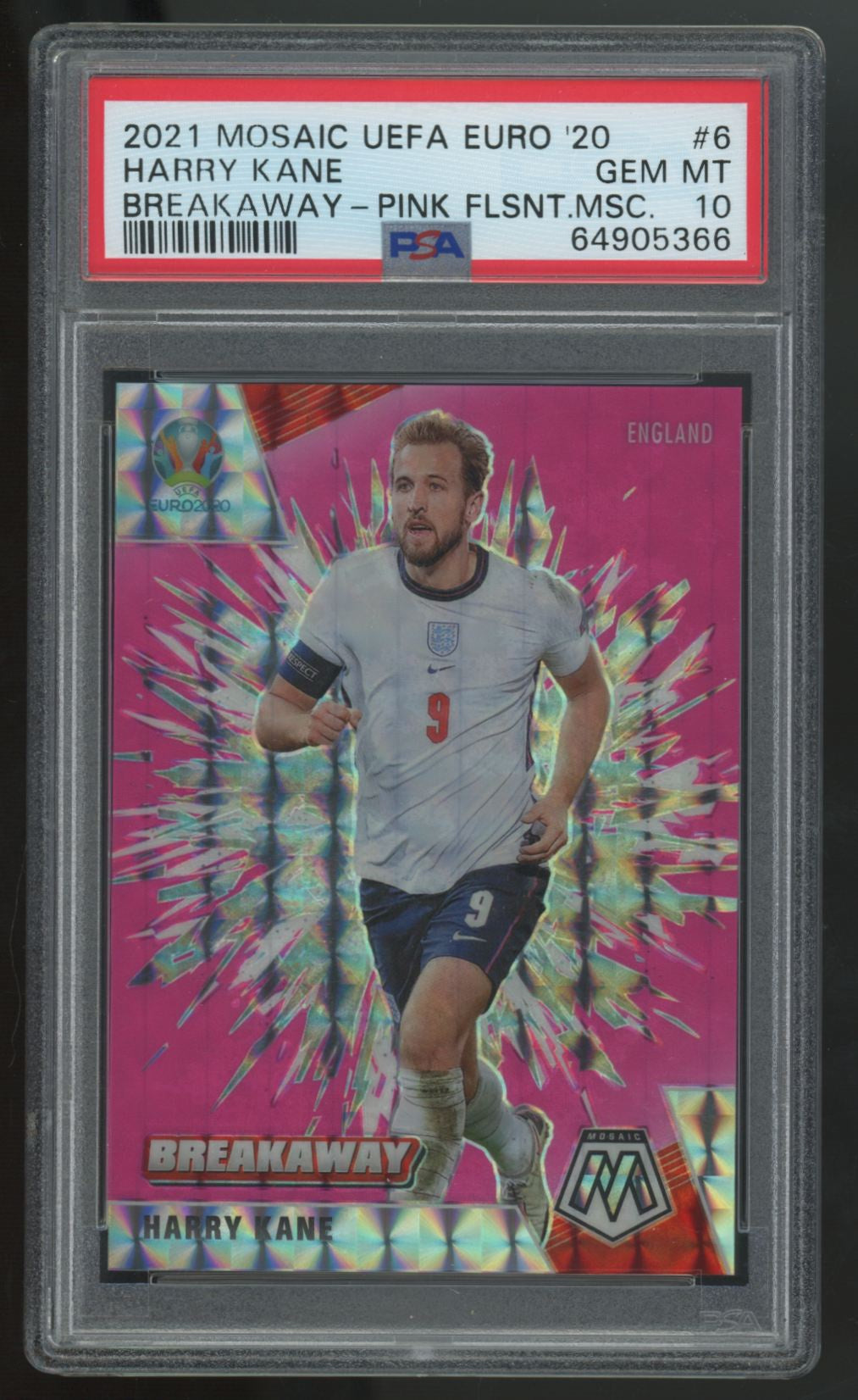 2021-22 Mosaic UEFA Euro Harry Kane Breakaway Pink Fluorescent /10 #6 PSA 10