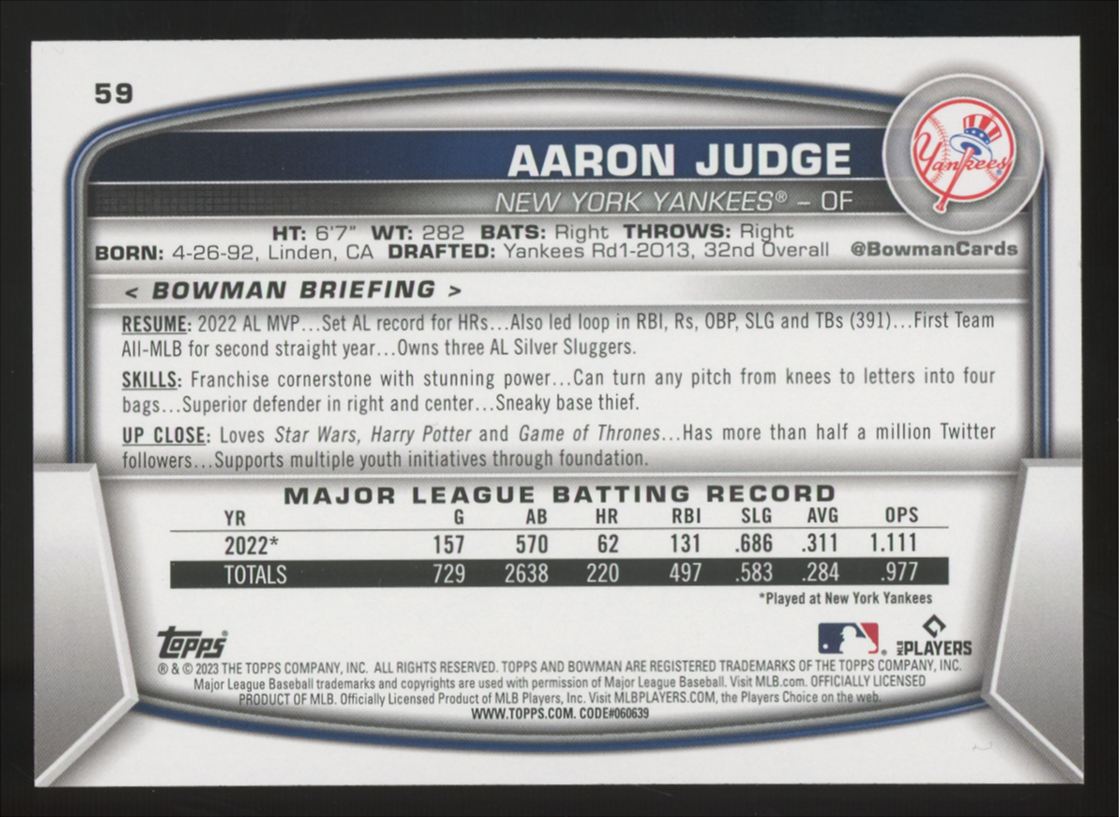 2023 Bowman Aaron Judge Purple /250 #59