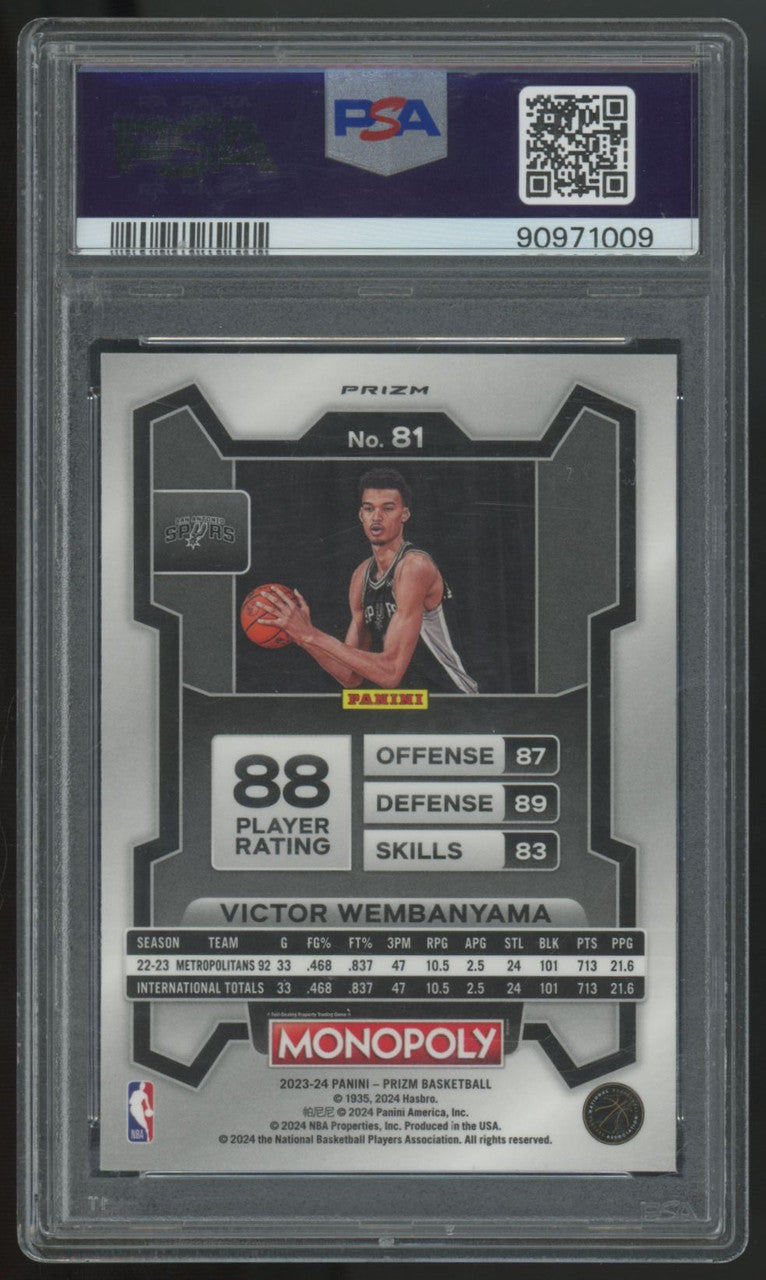 2023-24 Panini Prizm Monopoly Victor Wembanyama RC Purple #81 PSA 10