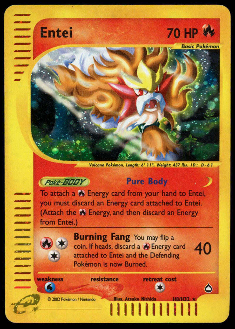 2003 Pokemon Entei Aquapolis Holofoil H8/H32 Lightly Played