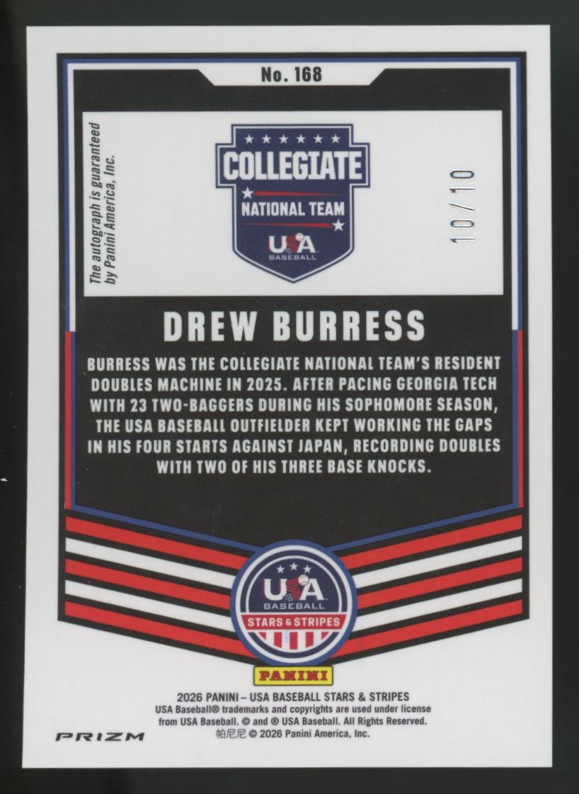 2026 Panini USA Stars & Stripes Drew Burress Gold Auto /10 #168