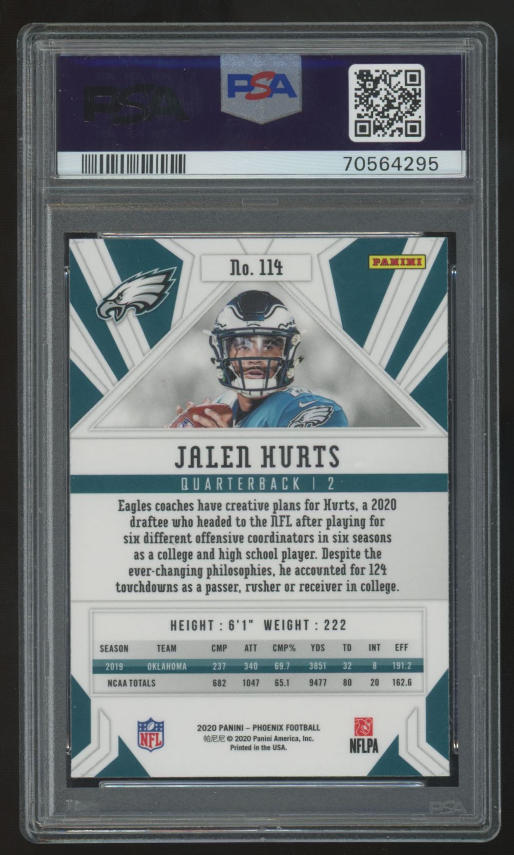 2020 Panini Phoenix Jalen Hurts RC Fire Burst #114 PSA 9