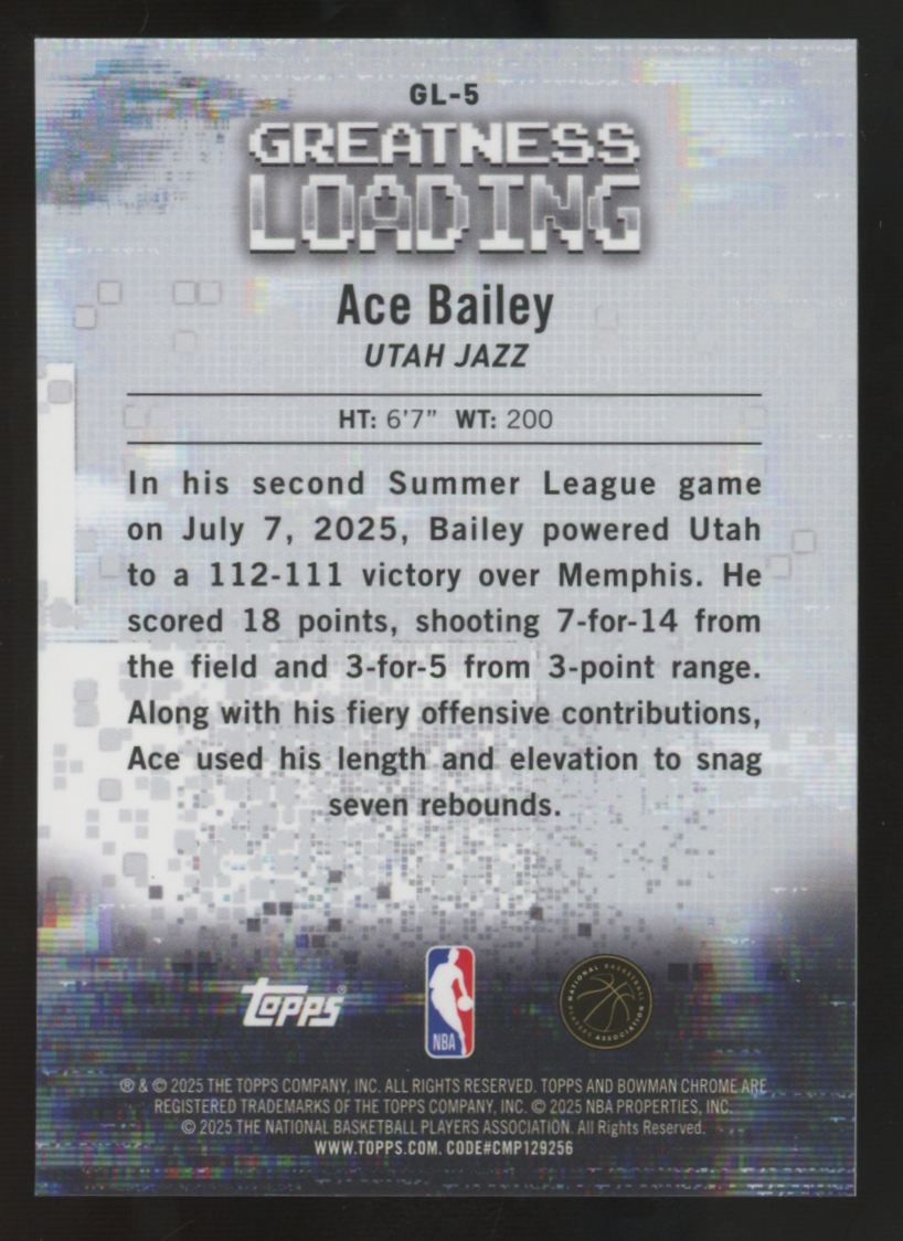 2025-26 Bowman Chrome U Ace Bailey RC Greatness Loading Gold Geometric /50 #GL-5