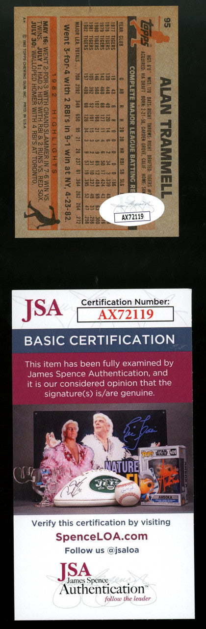 1983 Topps Alan Trammell #95 Signed Autographed Card JSA