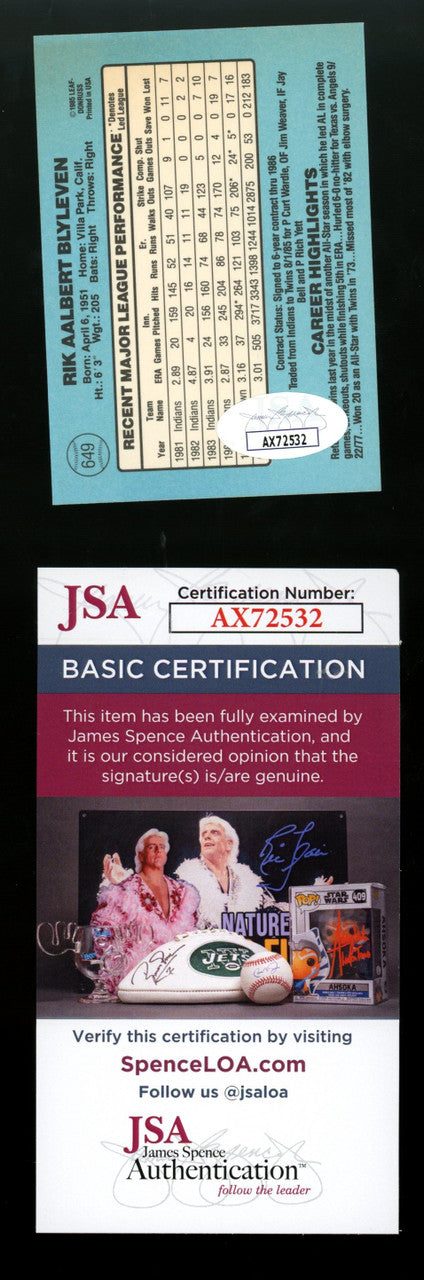 1986 Donruss Bert Blyleven #649 Signed Autographed Card JSA