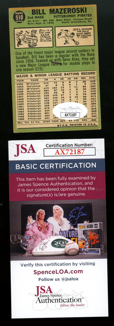 1967 Topps Bill Mazeroski #510 Signed Autographed Card JSA