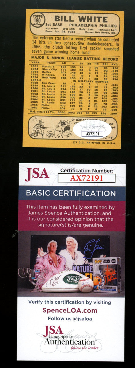 1968 Topps Bill White #190 Signed Autographed Card JSA