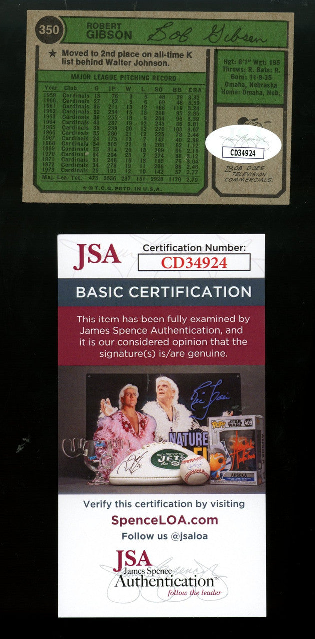 1974 Topps Bob Gibson #350 Signed Autographed Card JSA