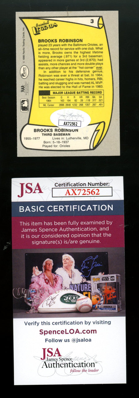 1986 Pacific Brooks Robinson #3 Signed Autographed Card JSA