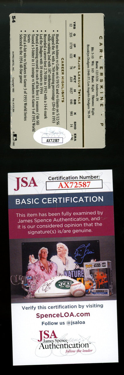 1992 Action Packed Carl Erskine #54 Signed Autographed Card JSA