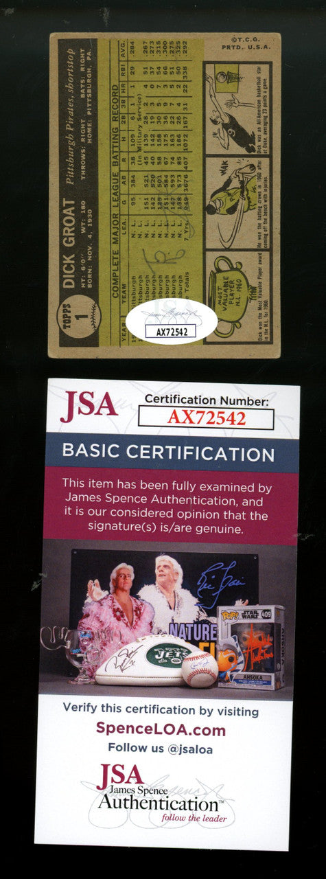 1961 Topps Dick Groat #1 Signed Autographed Card JSA