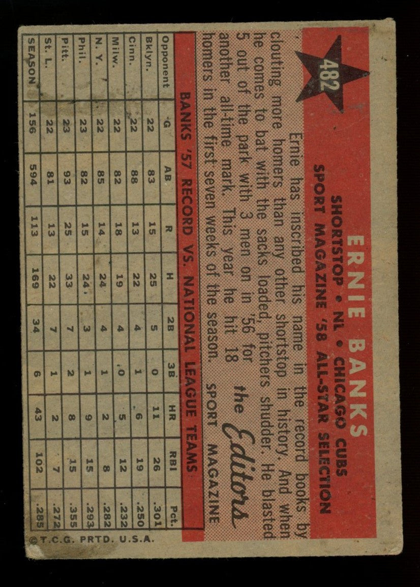 1958 Topps Ernie Banks All Star #482 VG
