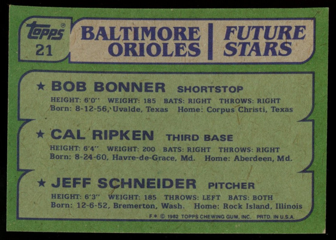 1982 Topps Bonner Ripken Schneider RC Future Stars #21 NM+