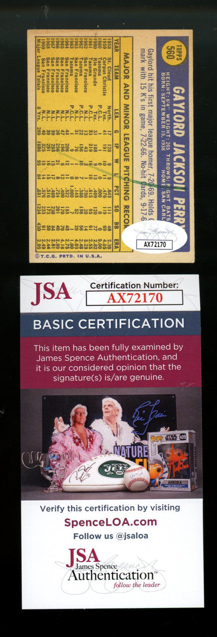 1970 Topps Gaylord Perry #560 Signed Autographed Card JSA