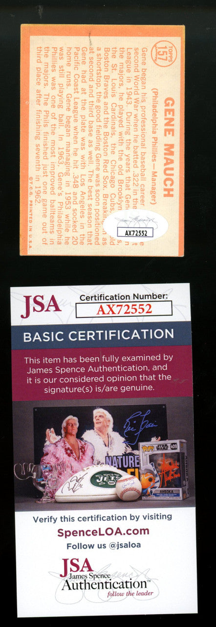 1964 Topps Gene Mauch #157 Signed Autographed Card JSA