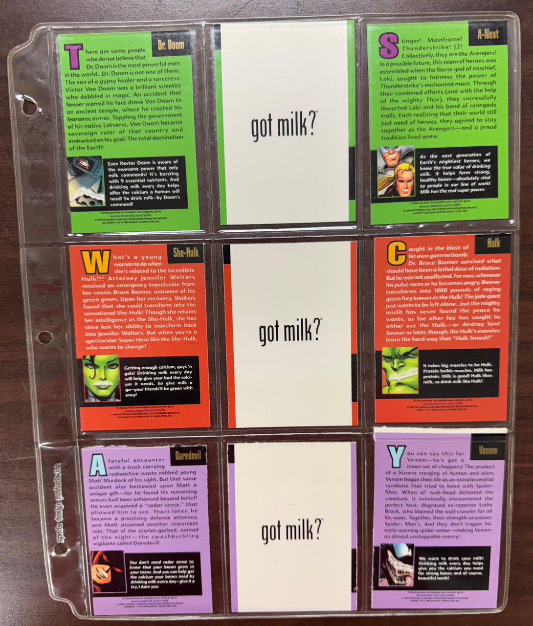 1999 Marvel Comics Got Milk? Ultra Rare Promo Card Set (9) EX