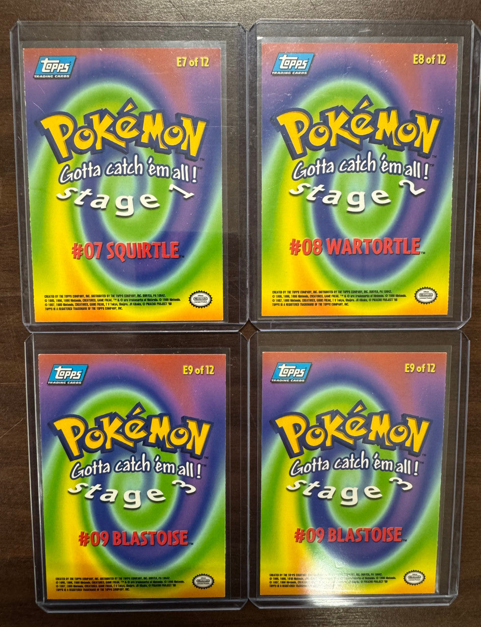 1999 Topps Pokemon Series 1 Squirtle-Blastoise Evolution Set Blue Logo NM