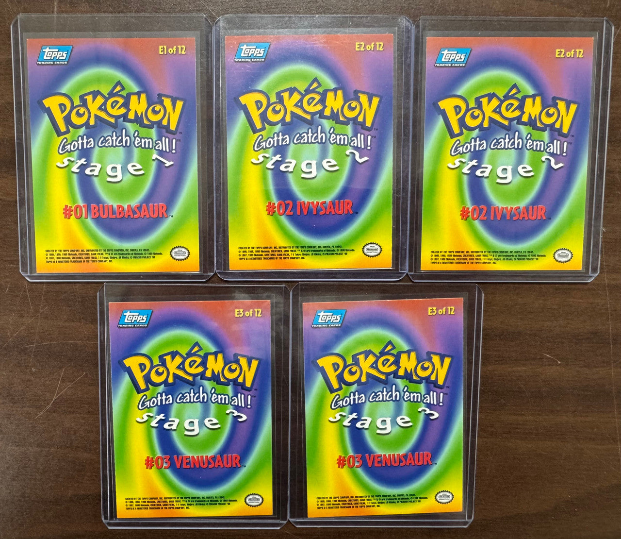 1999 Topps Pokemon Series 1 Bulbasaur-Venusaur Evolution Set Blue Logo NM