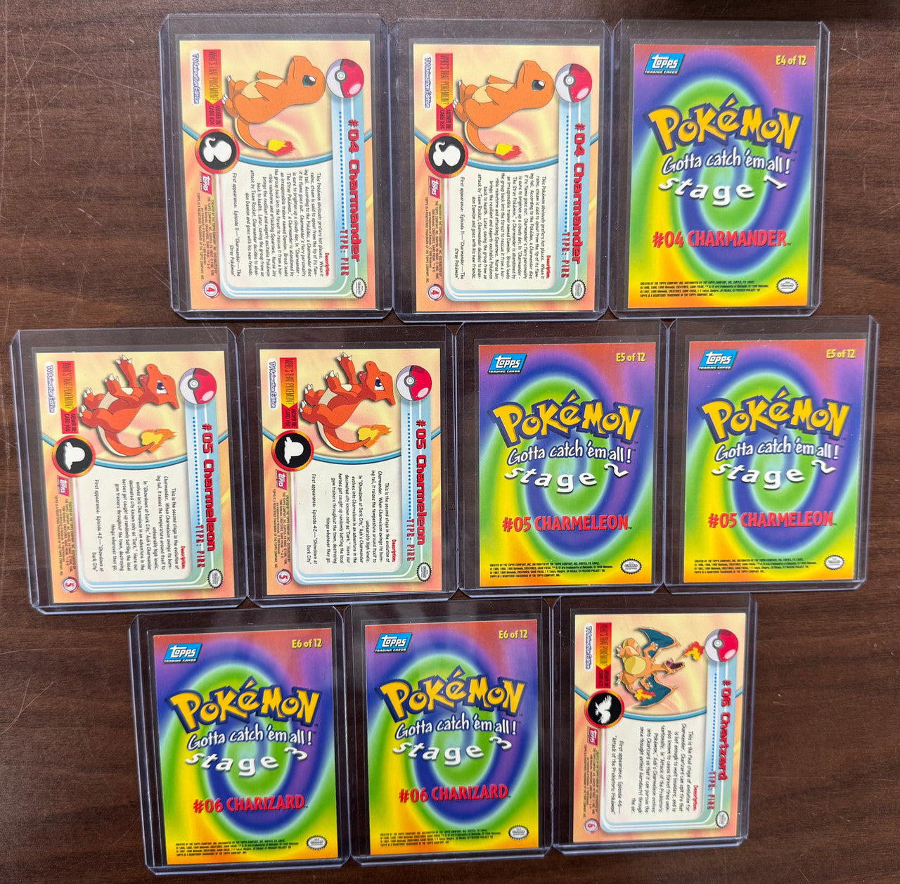 1999 Topps Pokemon Series 1 Charmander-Charizard Evolution Set Red Logo NM