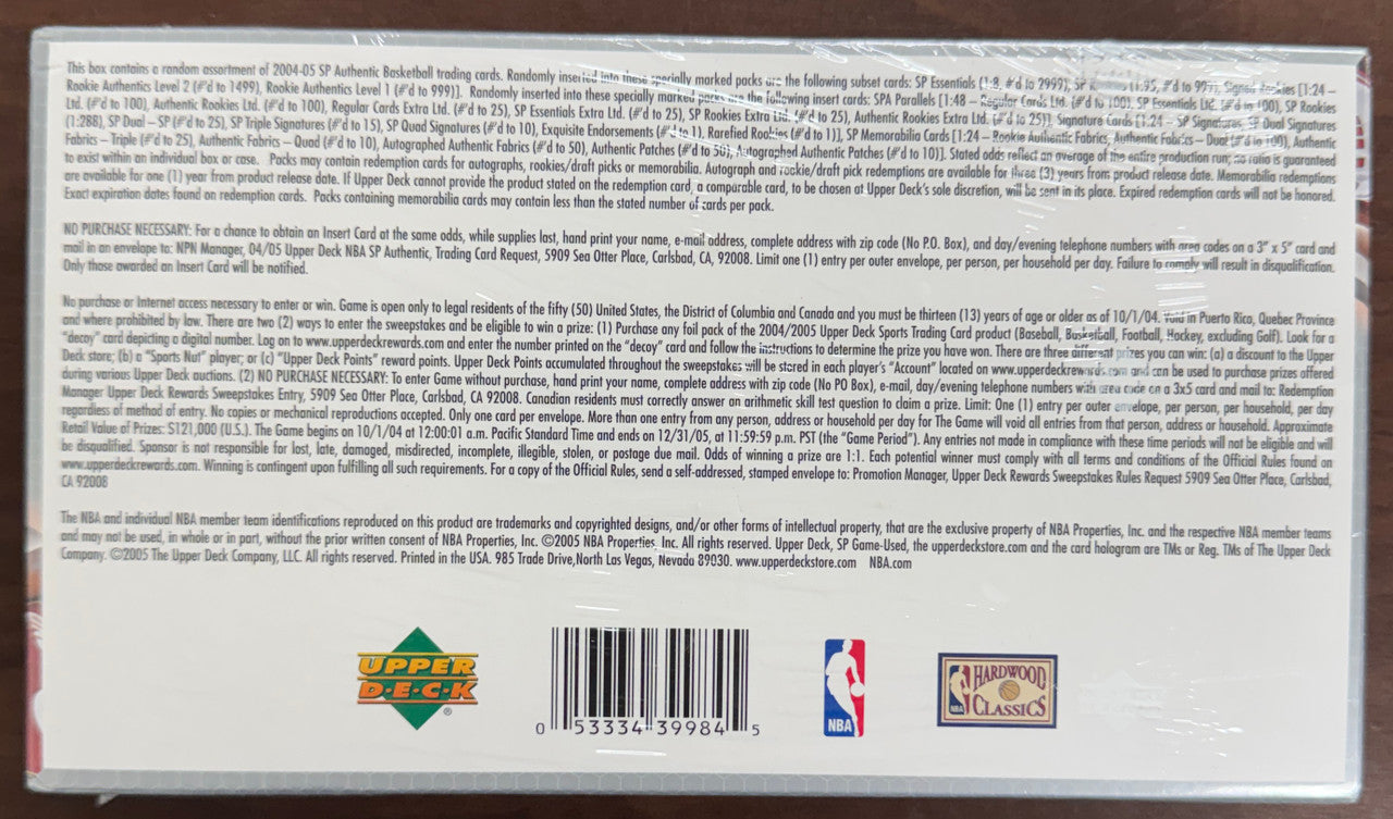 2004/05 Upper Deck SP Authentic Basketball Hobby Box Factory Sealed
