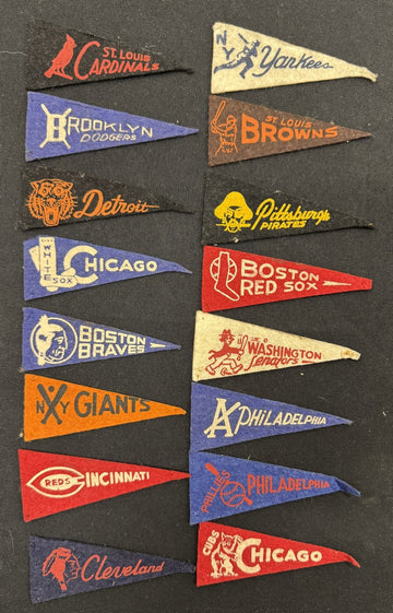 1946-50 American Nut & Chocolate Pennant Set (16) and Near Pin Set (12/16)