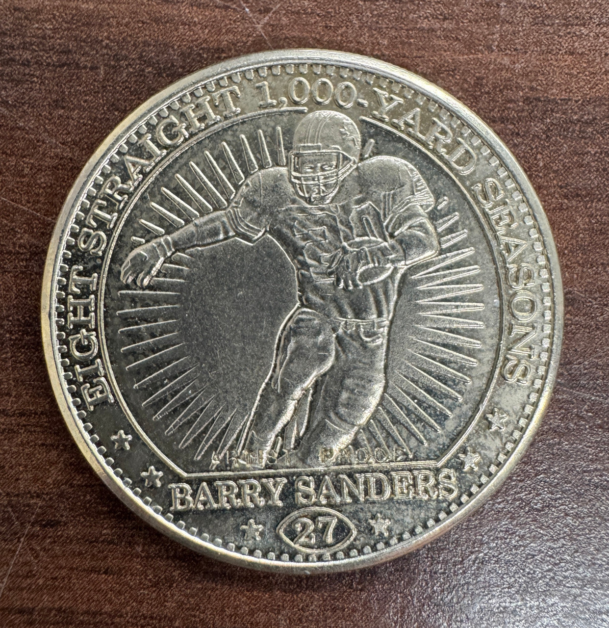 1997 Pinnacle Mint Collection Barry Sanders 8 Straight 1K Yard Seasons Coin /250