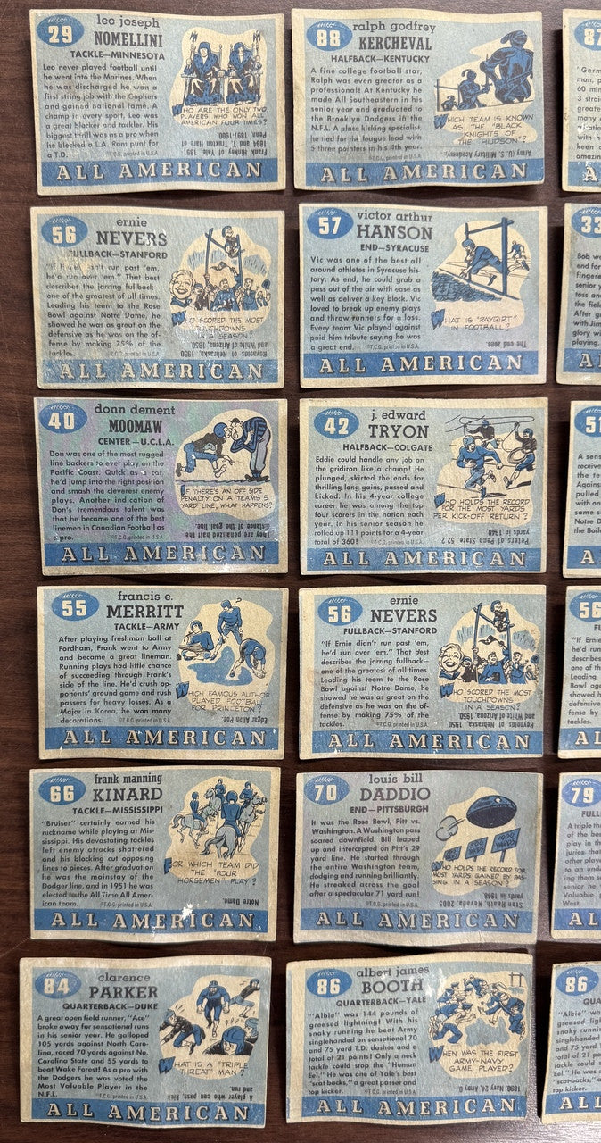 1955 Topps All American Football Lot of 46 Low Grade w/ Duplicates