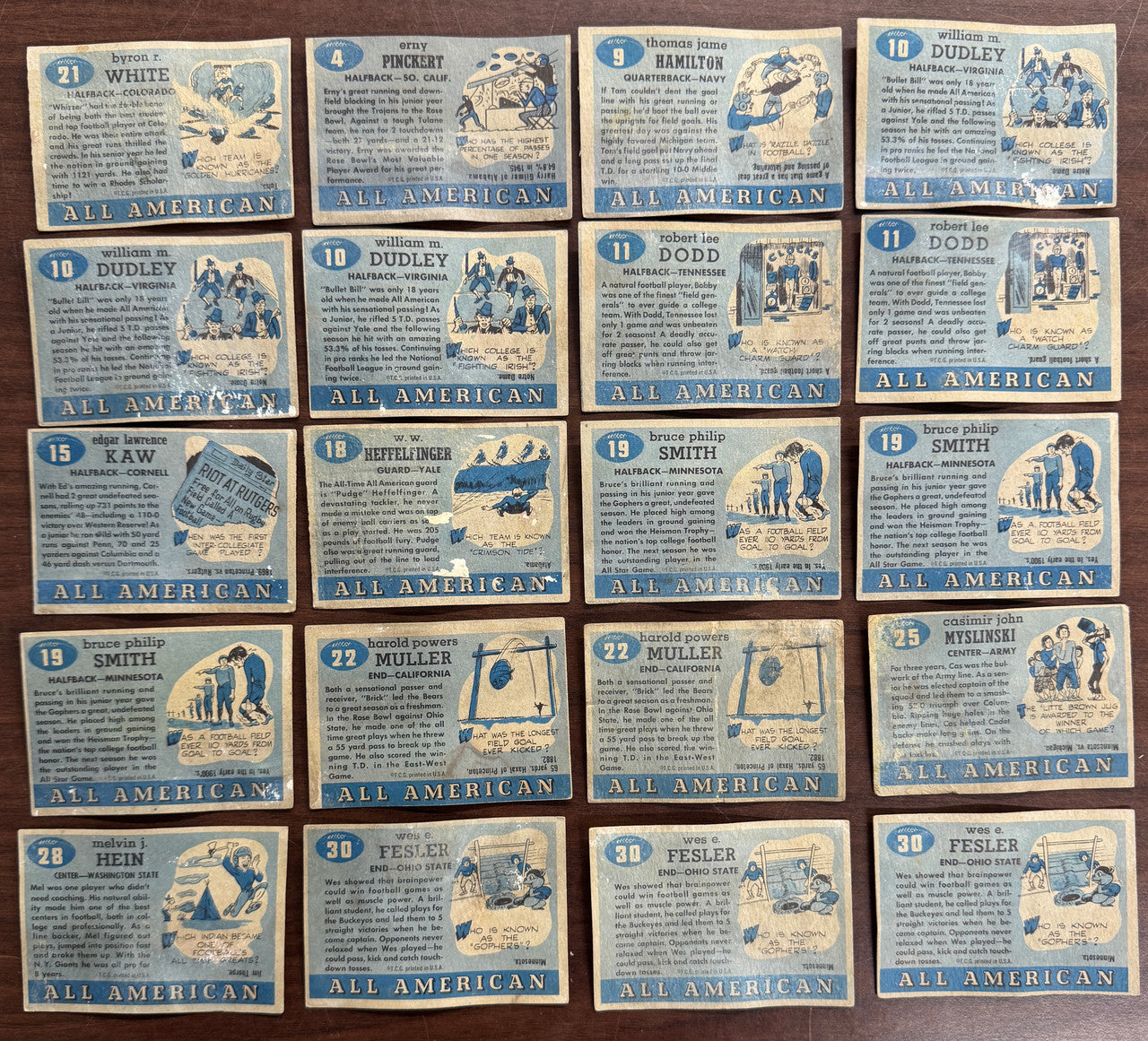 1955 Topps All American Football Lot of 46 Low Grade w/ Duplicates