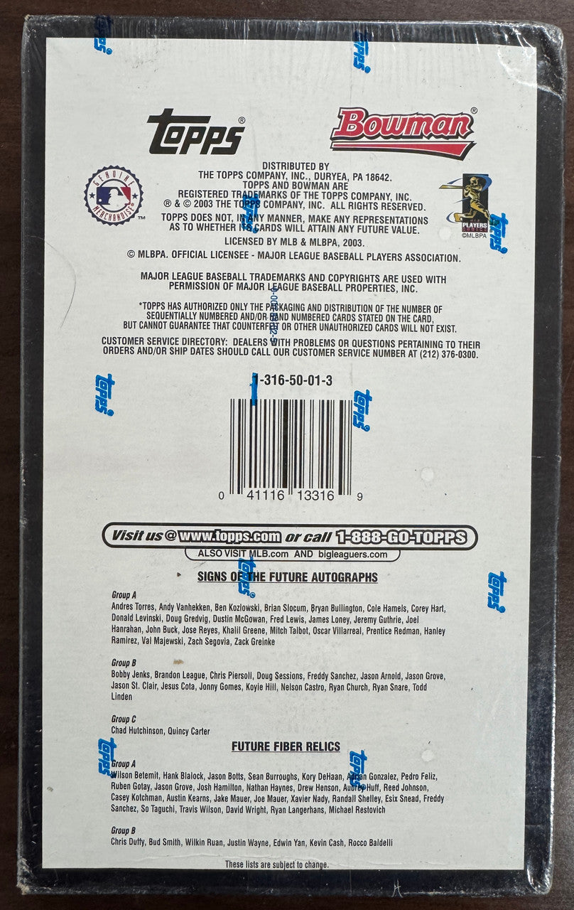 2003 Bowman Baseball Hobby Box Factory Sealed