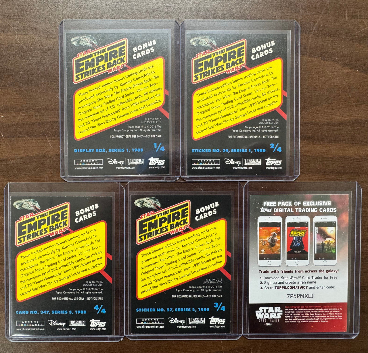 2016 Topps Star Wars Empire Strikes Back Promo Bonus Card Set (5) NM