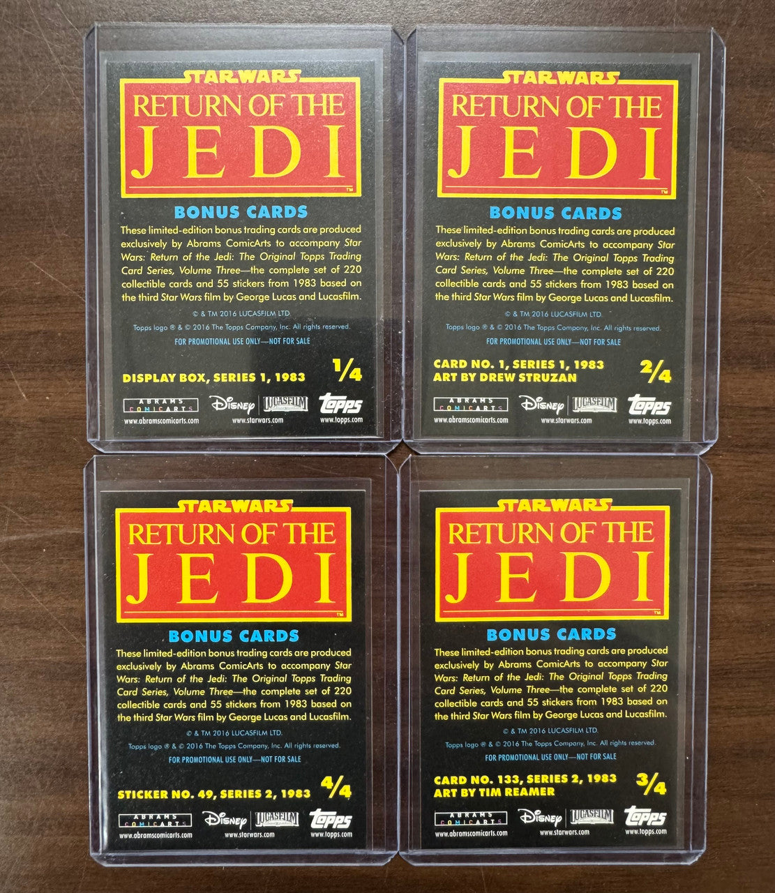 2016 Topps Star Wars Return of the Jedi Promo Bonus Card Set (4) NM