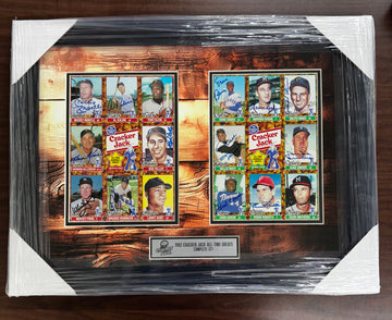 Mantle Mays Aaron +++ Signed Autographed Cracker Jack Sheet Set of 2 JSA Framed