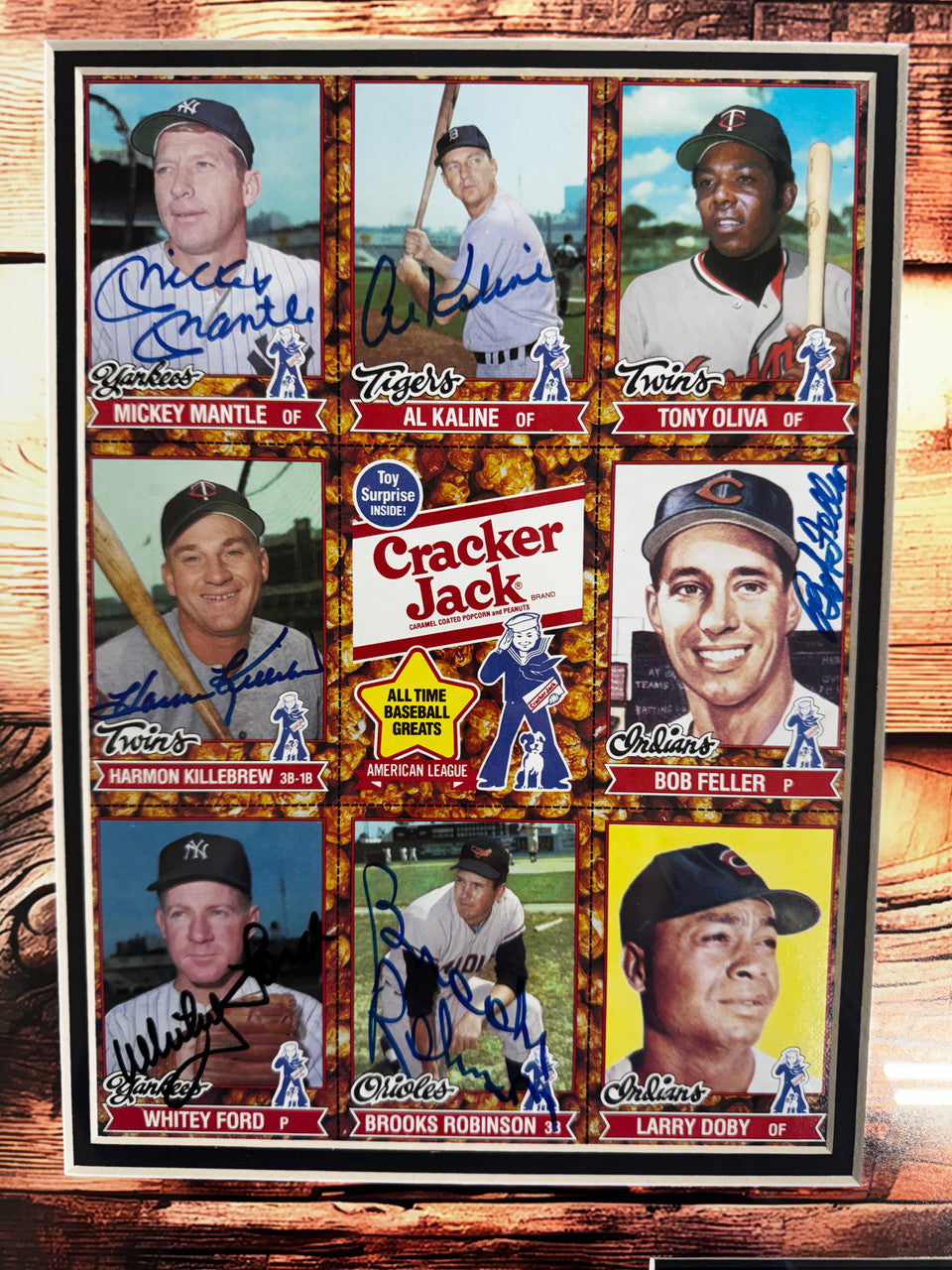 Mantle Mays Aaron +++ Signed Autographed Cracker Jack Sheet Set of 2 JSA Framed