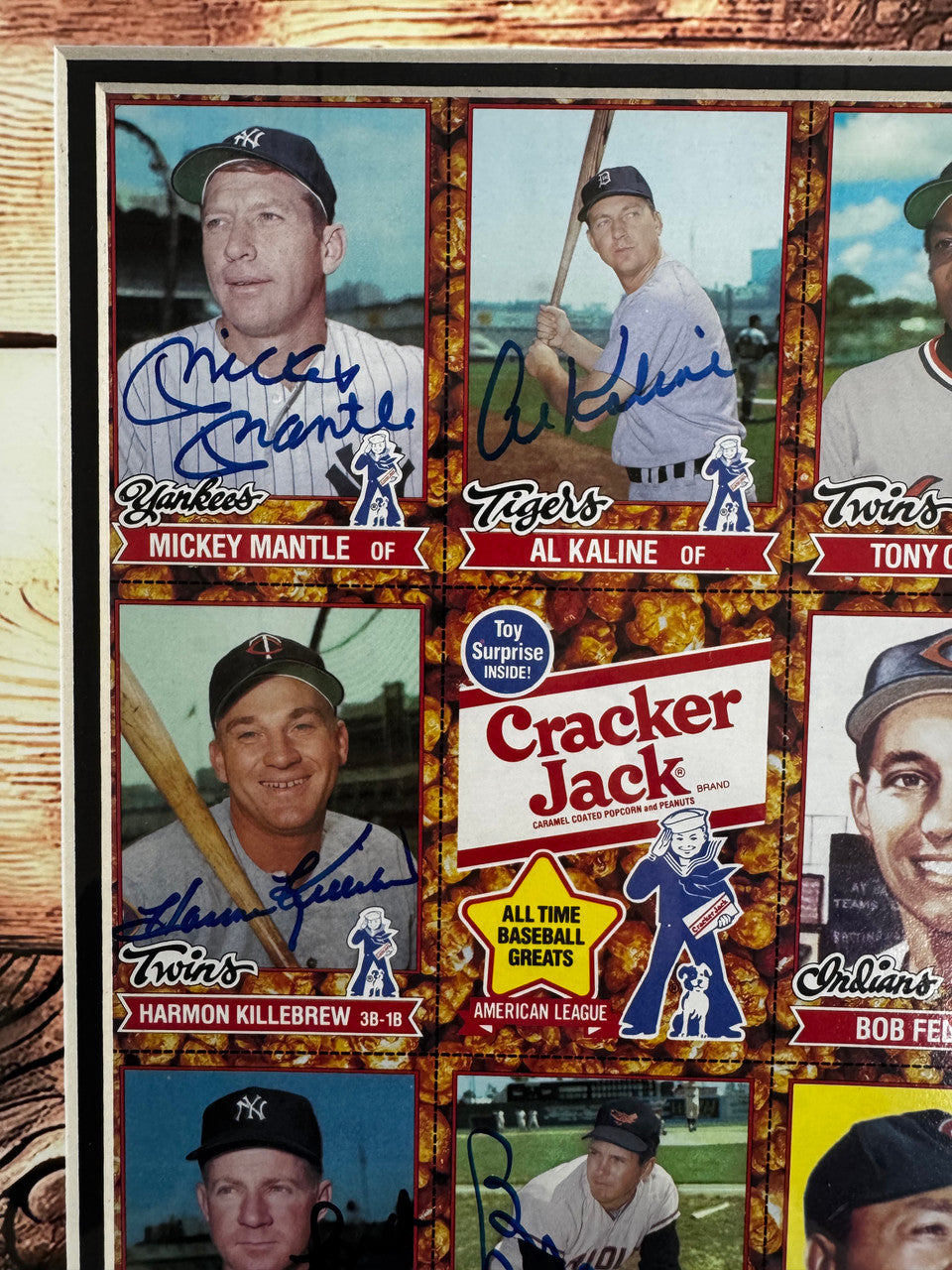 Mantle Mays Aaron +++ Signed Autographed Cracker Jack Sheet Set of 2 JSA Framed