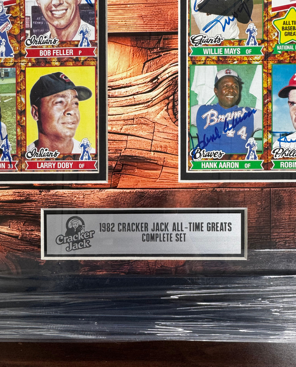 Mantle Mays Aaron +++ Signed Autographed Cracker Jack Sheet Set of 2 JSA Framed