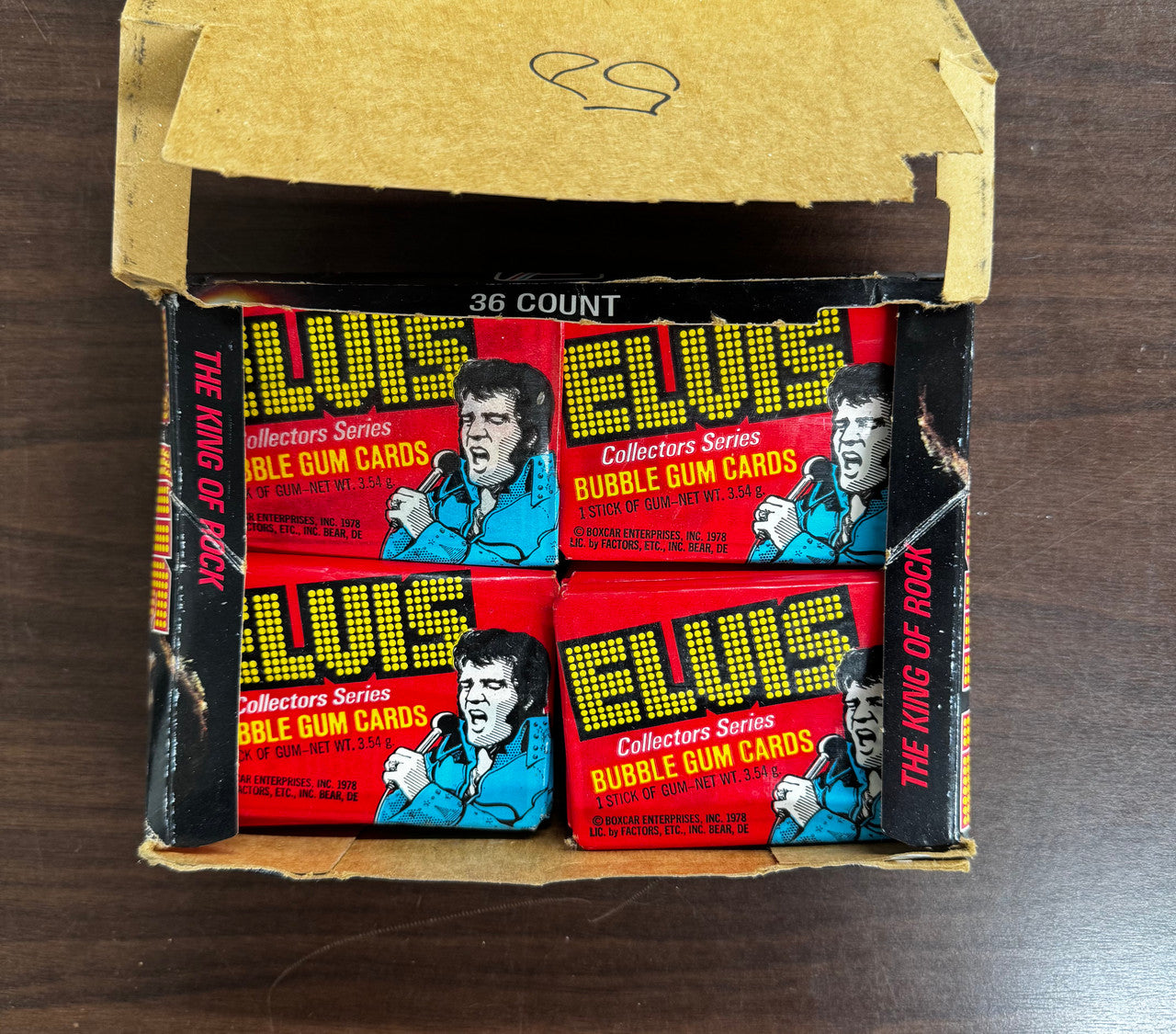 1978 Donruss Elvis Collectors Series Box w/ 27 Sealed Wax Packs + Empty Case
