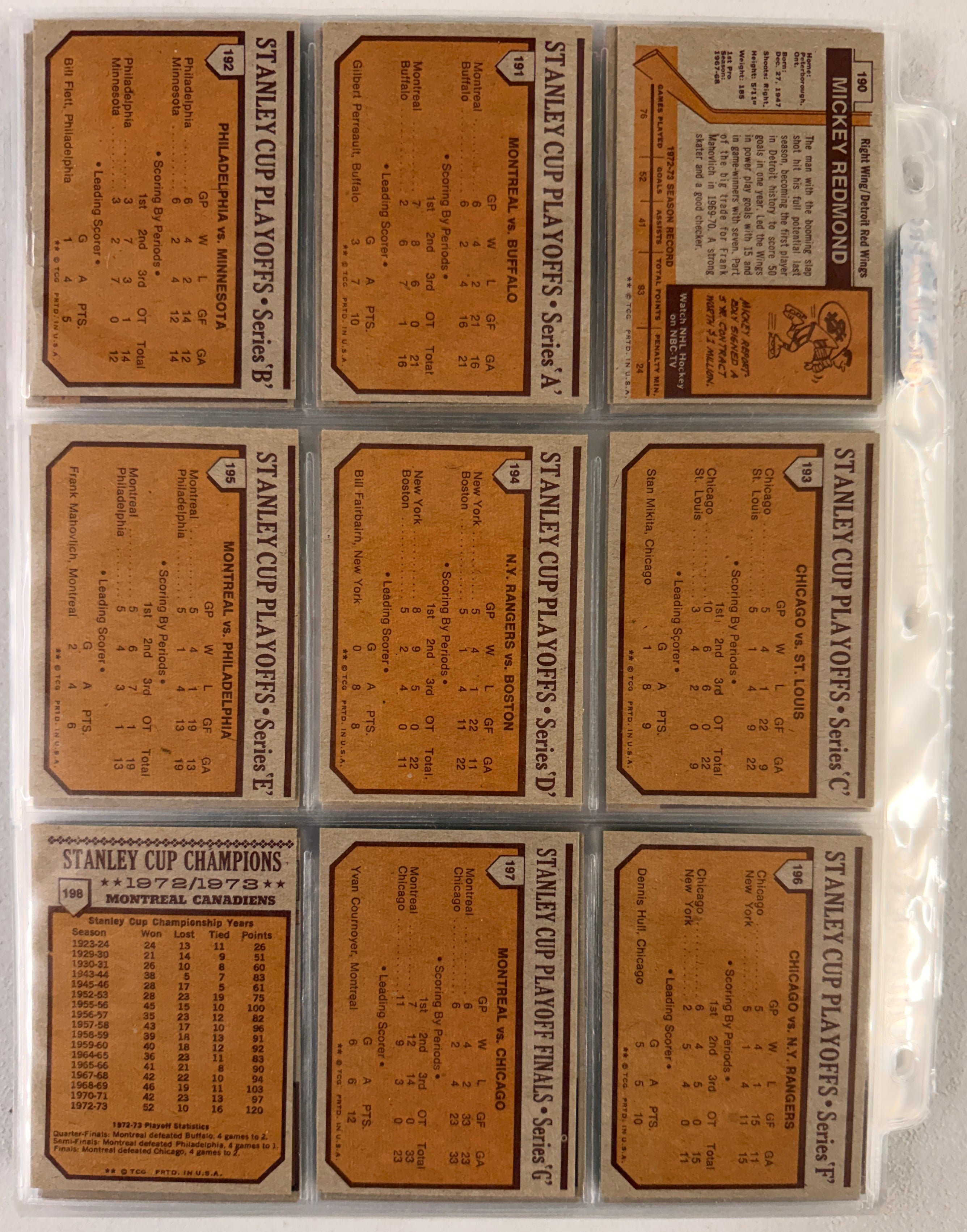 1973/74 Topps Hockey Near Complete Set (196/198) w/ Wax Wrapper EX-NM