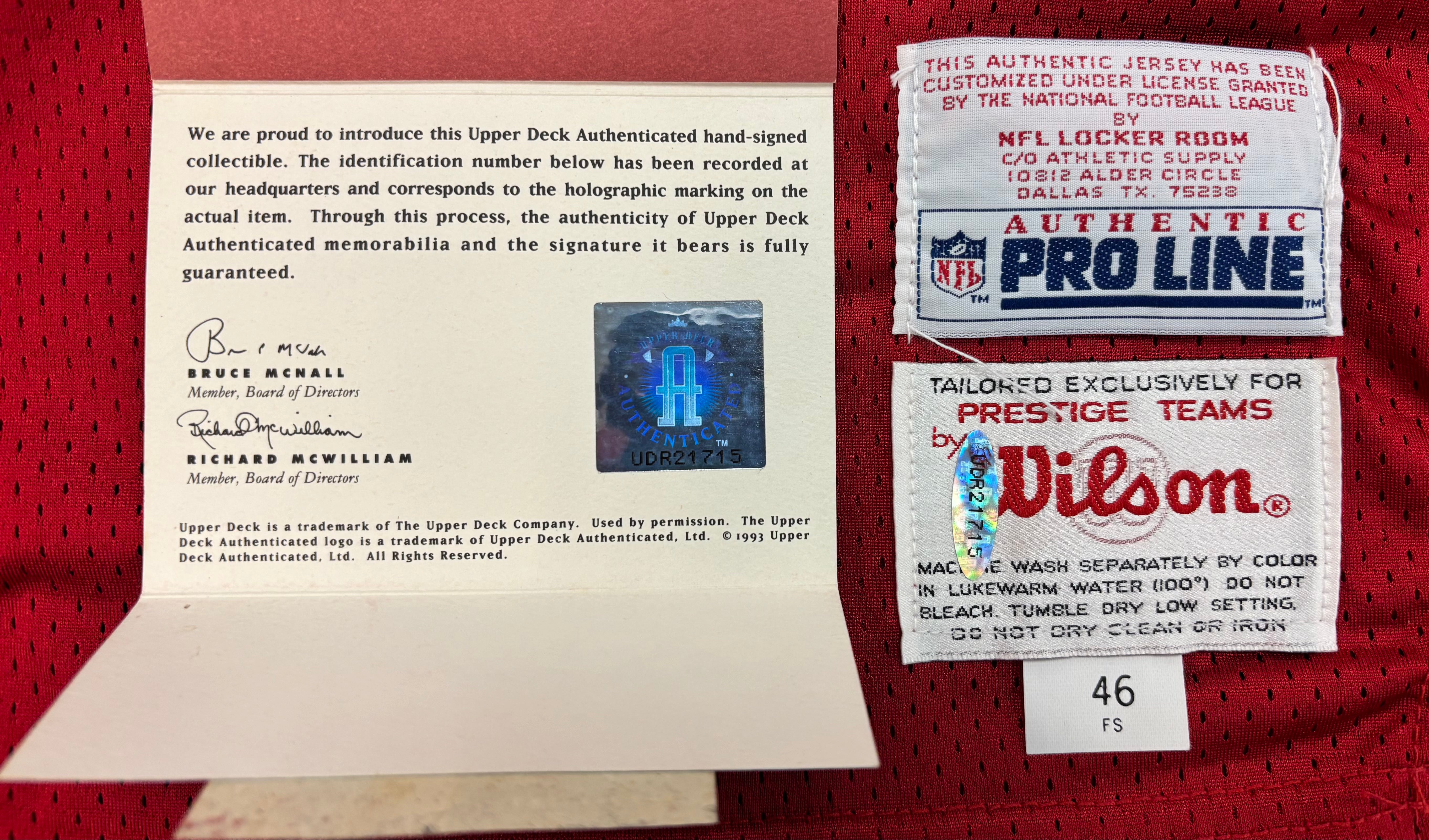 Joe Montana 49ers Signed Autographed Pro Line Wilson Authentic Field Jersey UDA